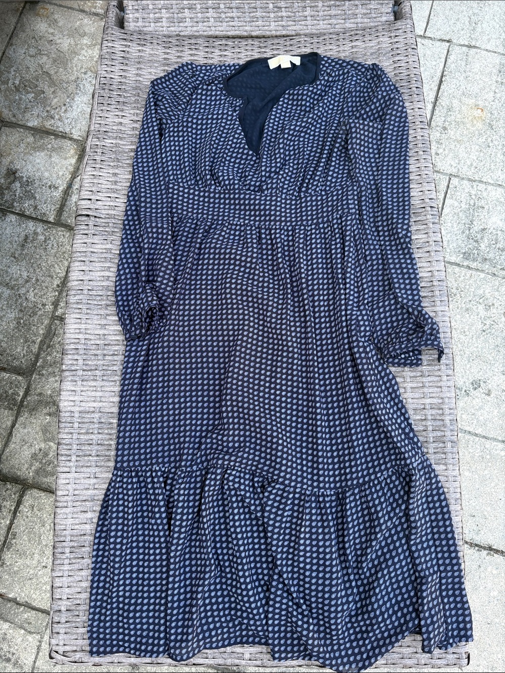Michael Kors Navy Blue Printed Long Sleeve Midi Dress